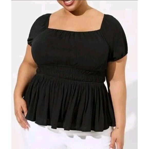 TORRID NWT Black Washable Crinkle Gauze Criss Cross Back Lace Up Top Size 2 (2X) - Picture 1 of 8